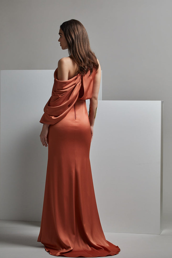 Asymmetric Draped Column Dress