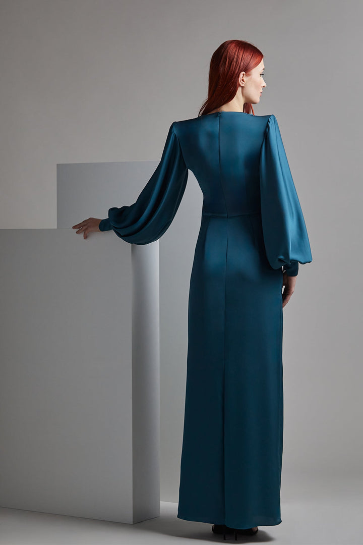 Long-Sleeved Draped Straight-Cut Dress