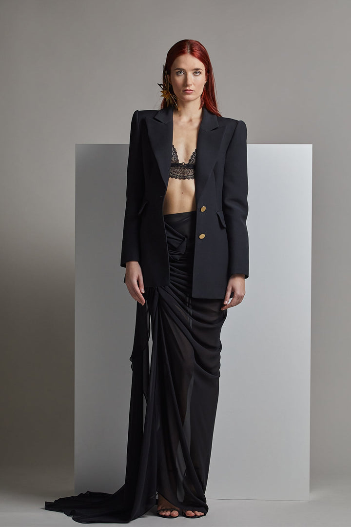 Cropped Corset with Draped Skirt and Jacket