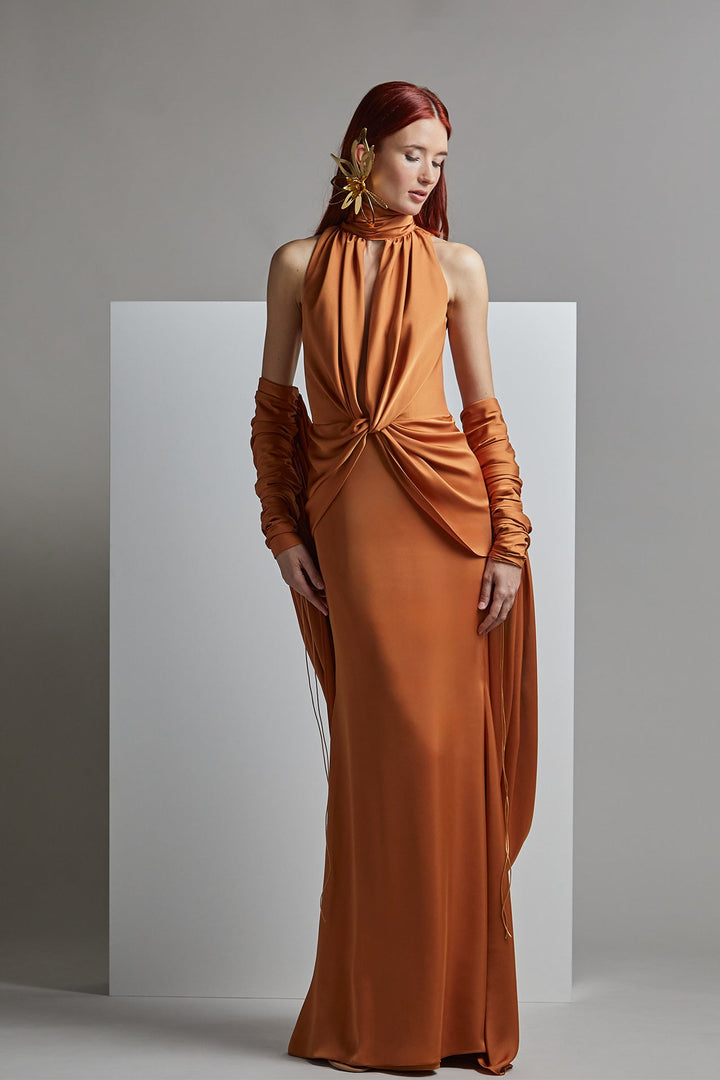 Halter Neck Draped Dress