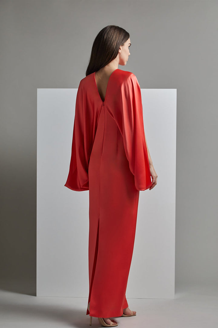 Straight-Cut Dress with Cape Sleeves