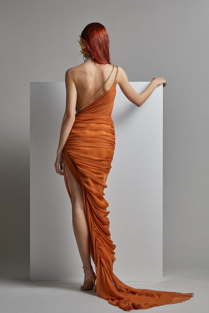 One-Shoulder Draped Fitted Dress