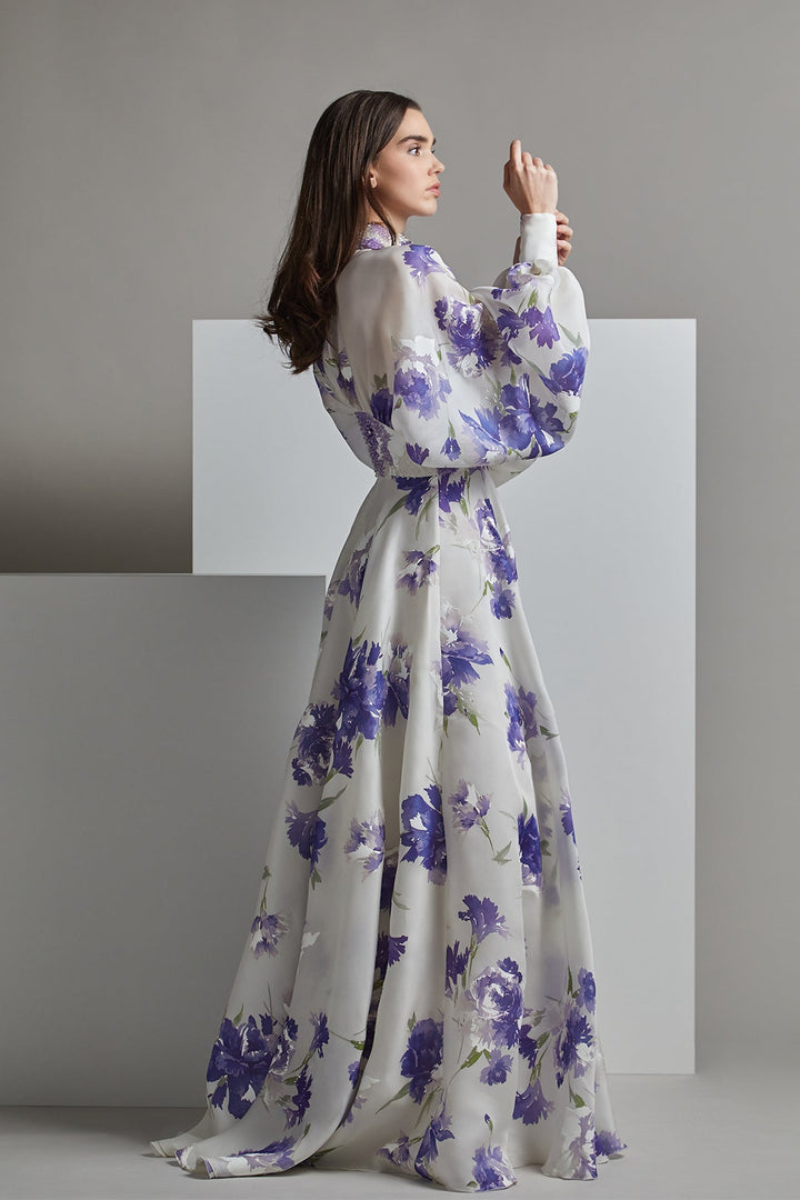 Floral and Long-Sleeved A-line Dress