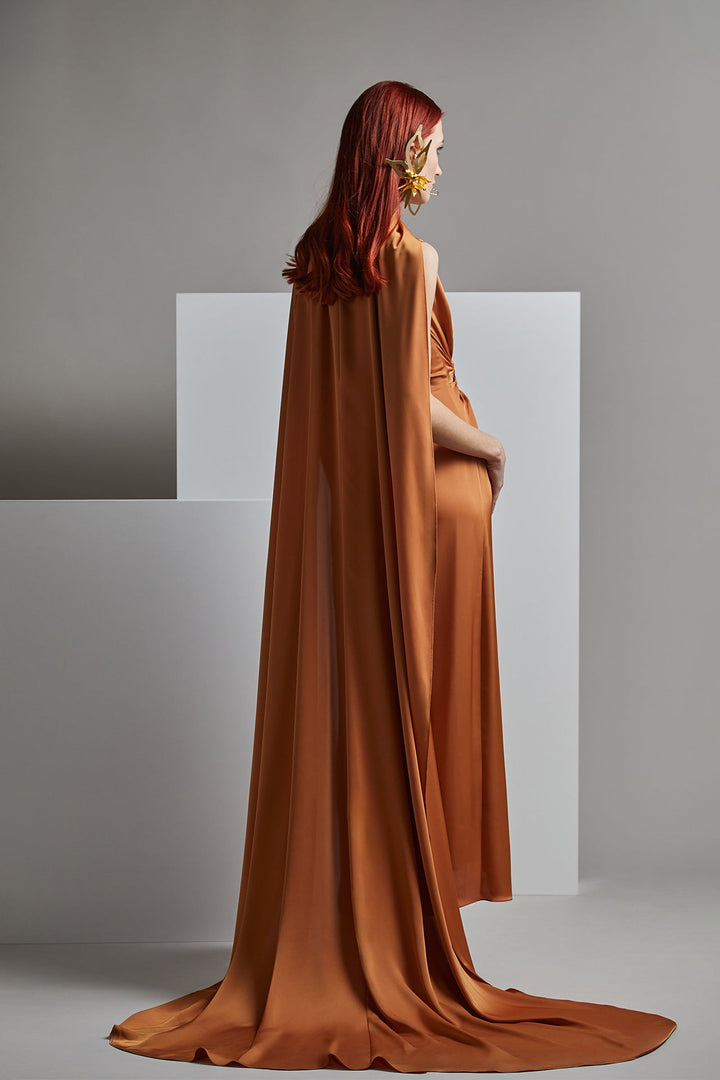 Flared Draped Dress with Cape