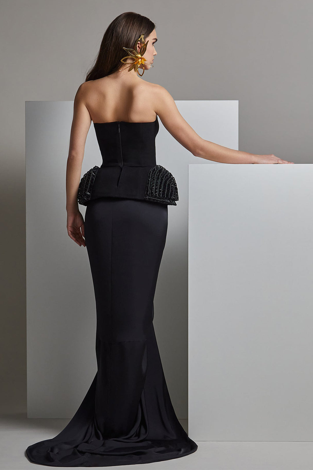 Strapless Top with Draped Fitted Skirt