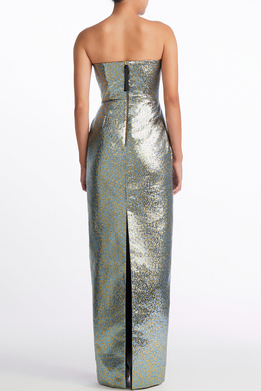 Strapless Deep-Plunge with Metallic Column Dress