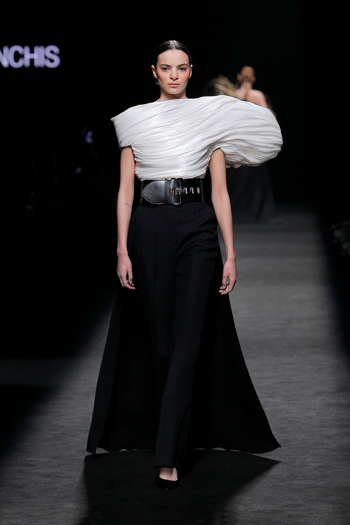 Pleated Top with Pants and Overskirt