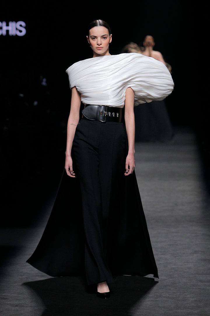 Pleated Top with Pants and Overskirt