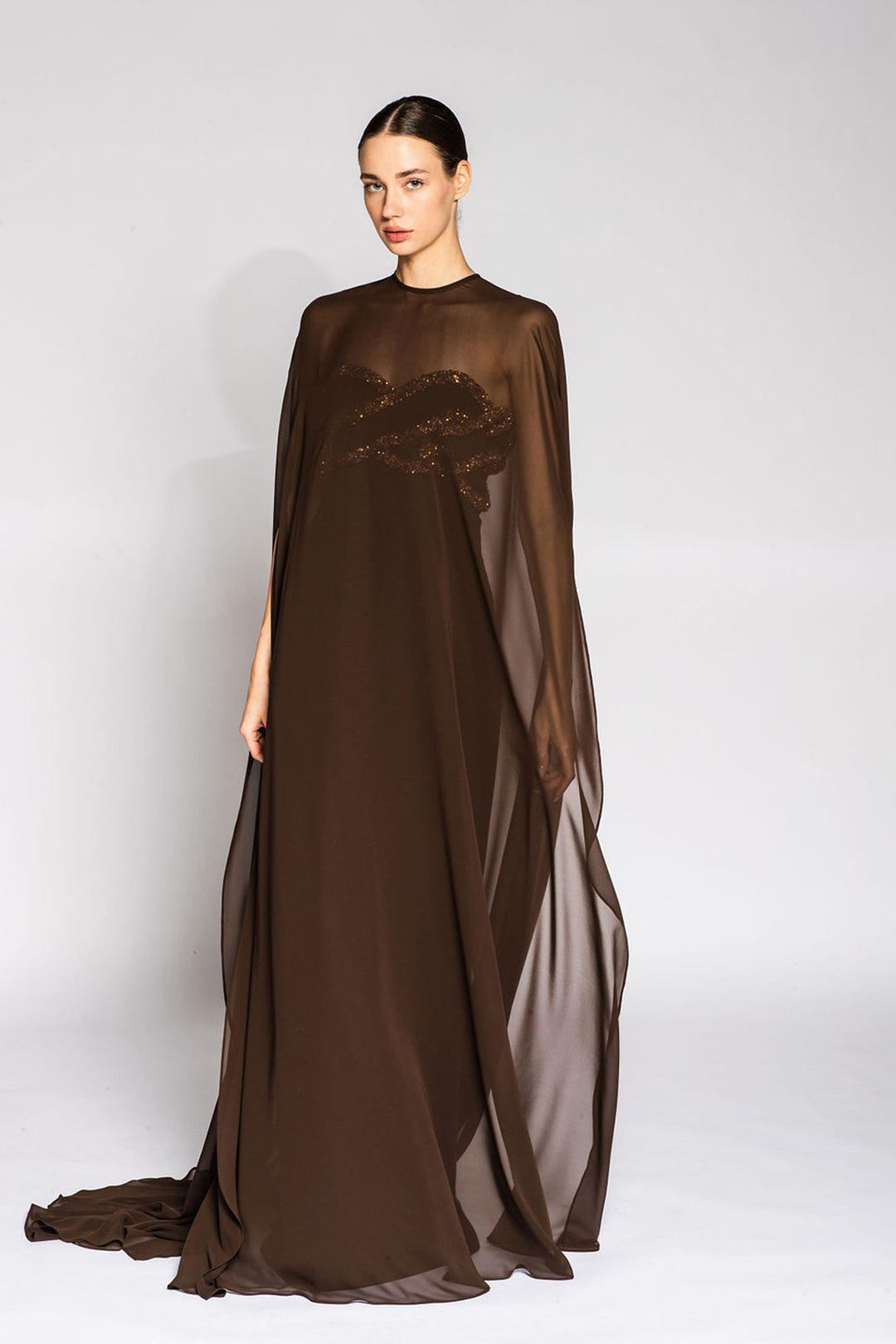 Strapless Column Dress with Cloak