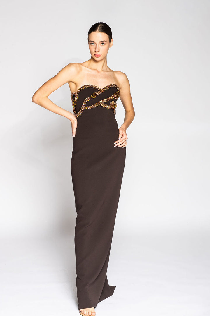 Strapless Column Dress with Cloak