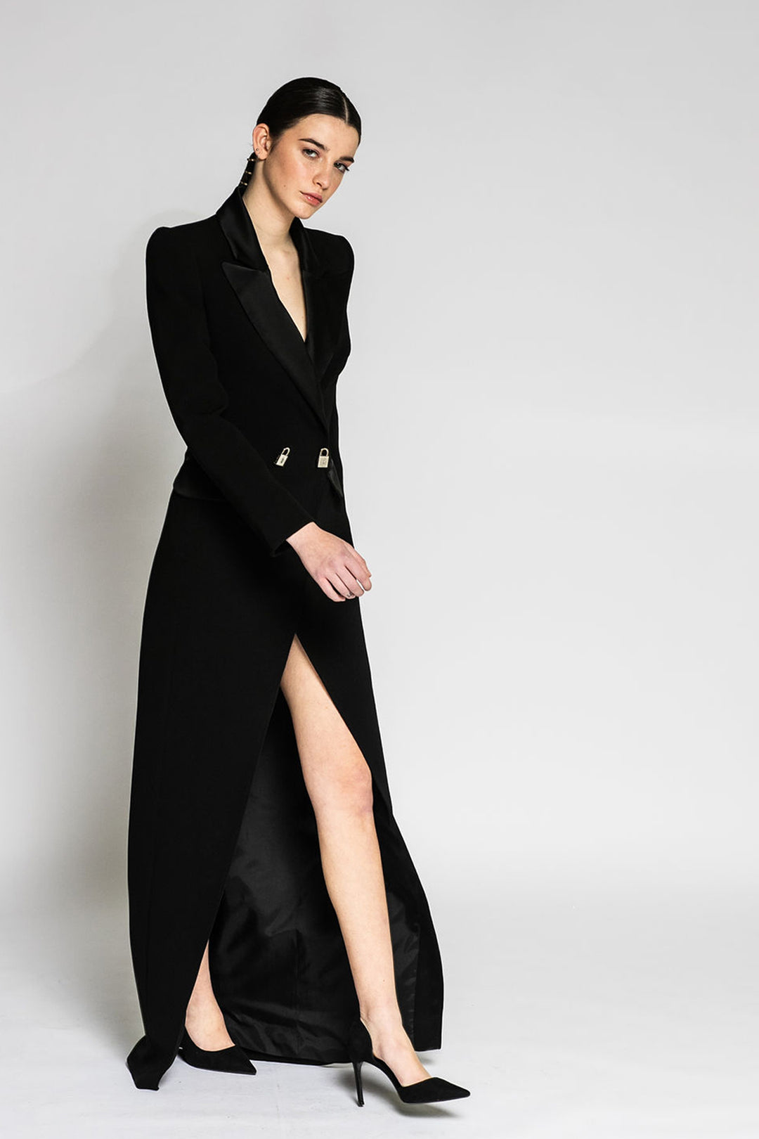 Coat Style Long Sleeves Dress US 12 / Black Coat Style Long Sleeves Dress US 12 / Black