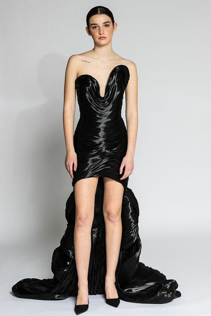Strapless Mini Dress with Back Train