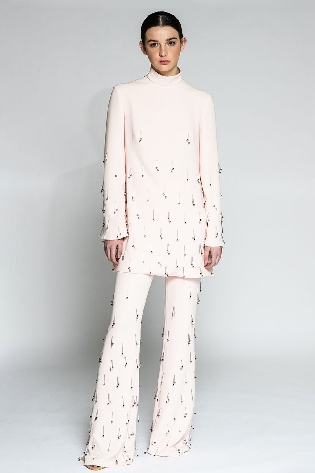 Long-Sleeved Blouse with Flared Pants and Embellishments