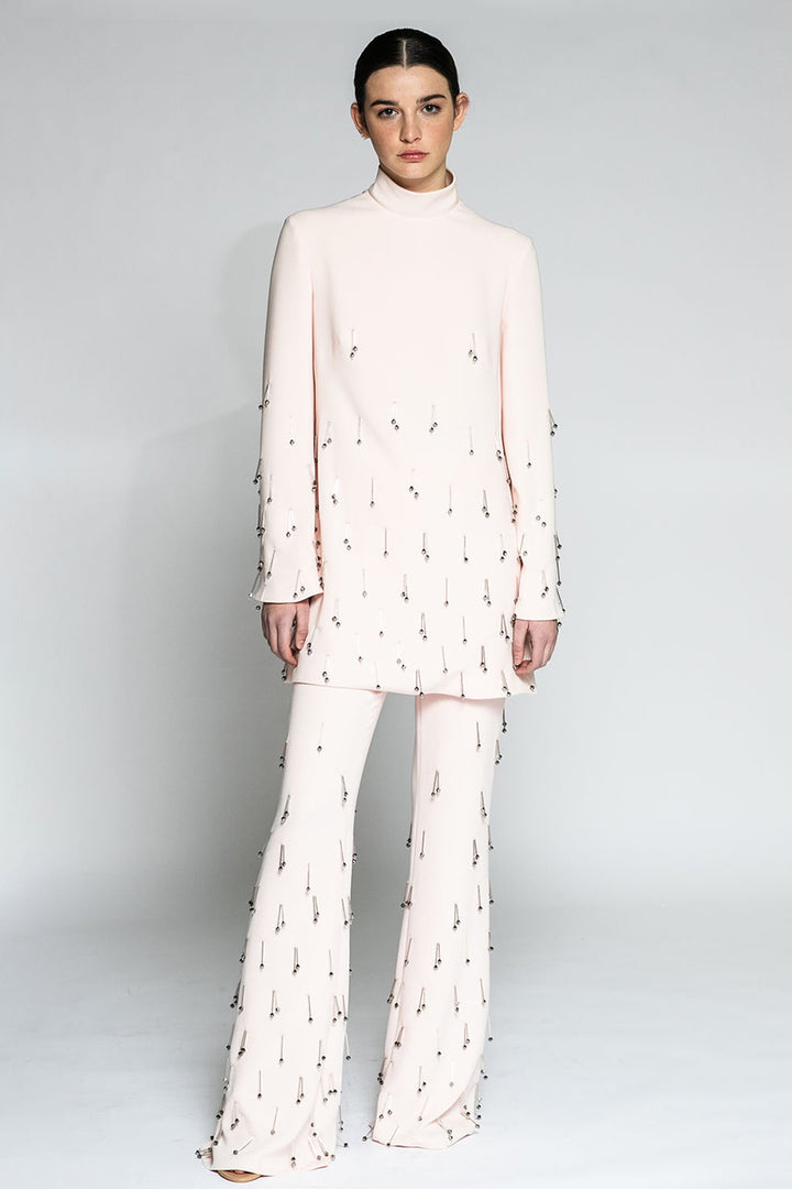 Long-Sleeved Blouse with Flared Pants and Embellishments