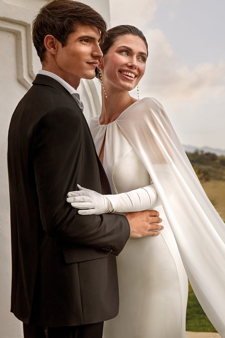 Mermaid Dress with Halter and Cape Georgette