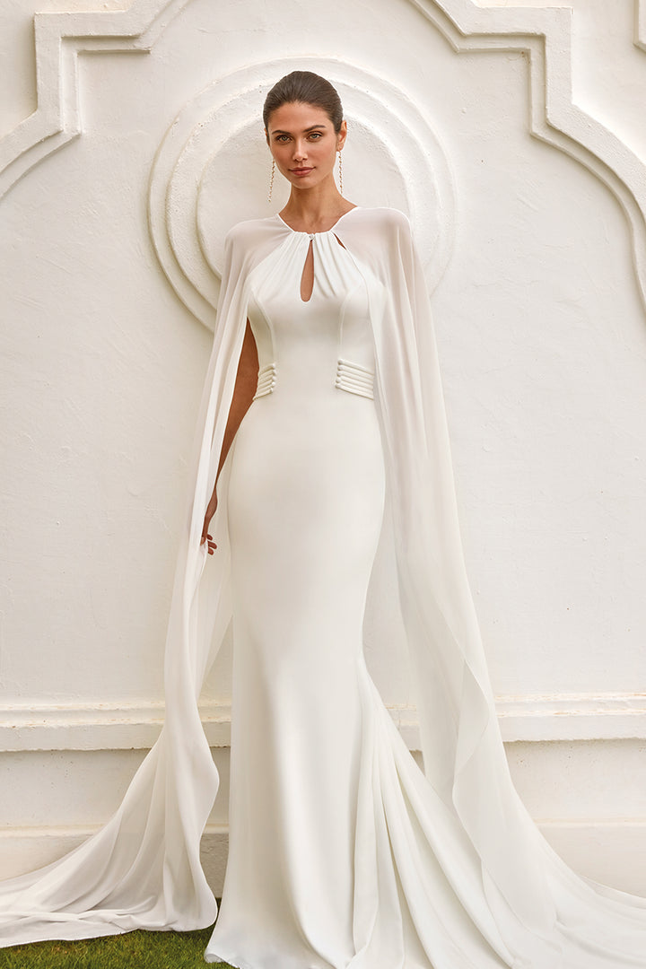 Mermaid Dress with Halter and Cape Georgette