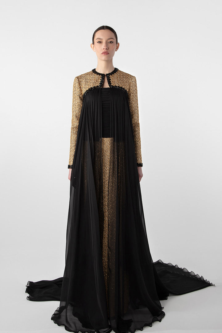 Embroidered Tweed and Chiffon Ensemble