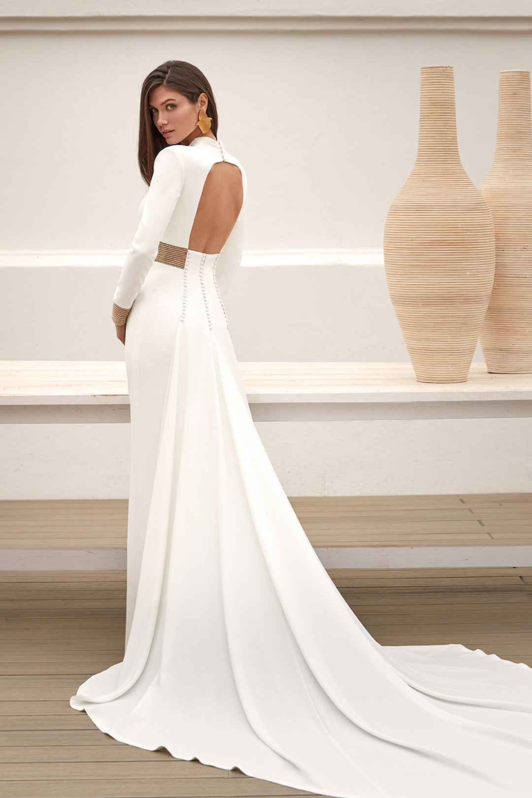 Column Long Dress with Crystal Details