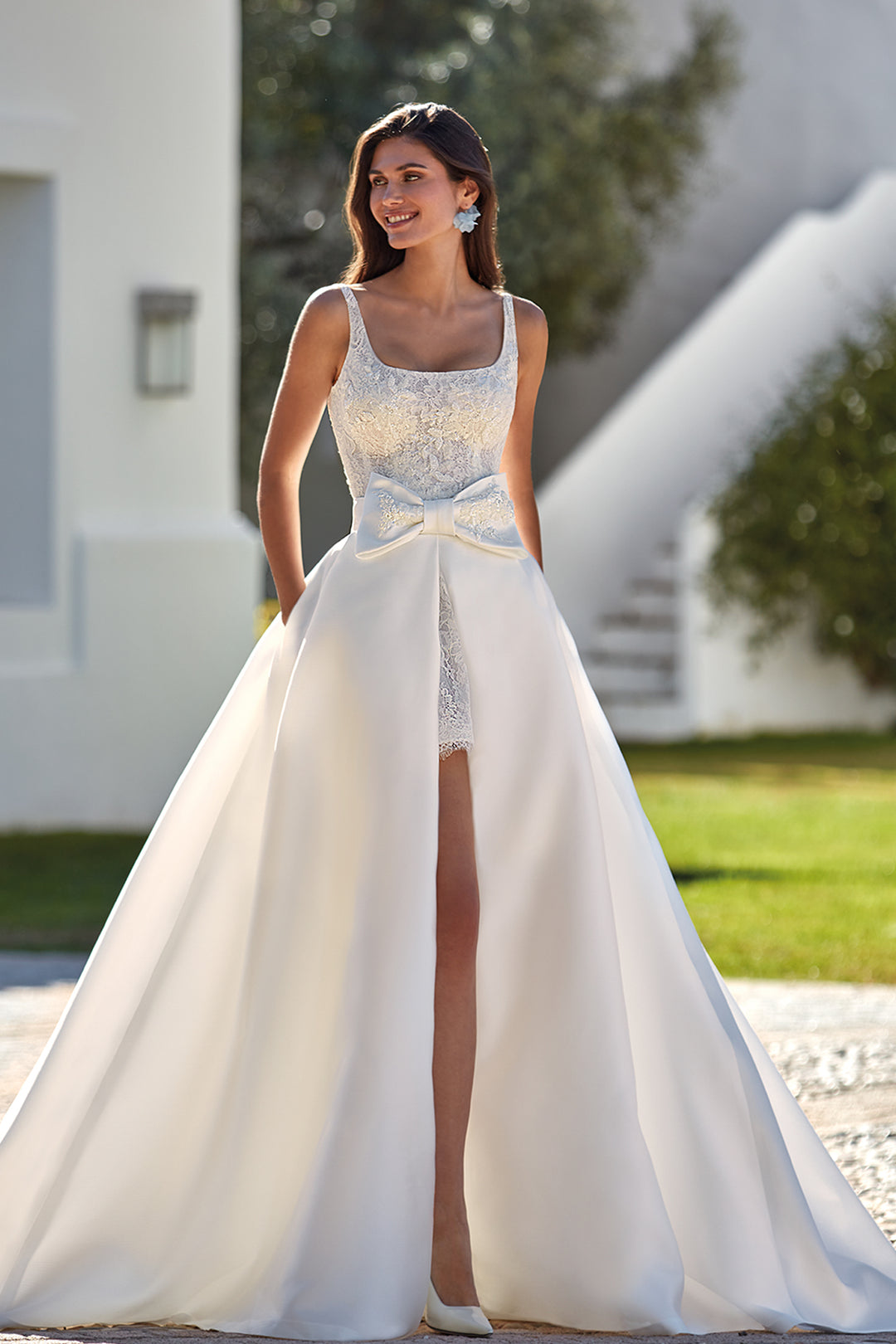 Lace And Mikado Dress Two-Piece with Overskirt White / FR 56 Lace And Mikado Dress Two-Piece with Overskirt White / FR 56