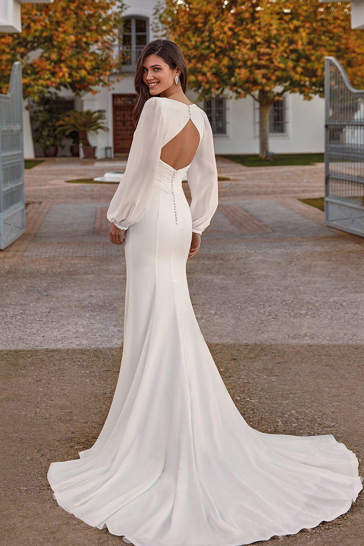 Mermaid Long Dress with Crepe and Georgette Details