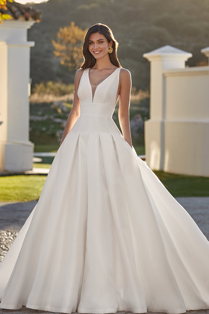 A-line Long Dress with Beaded Tulle and Train