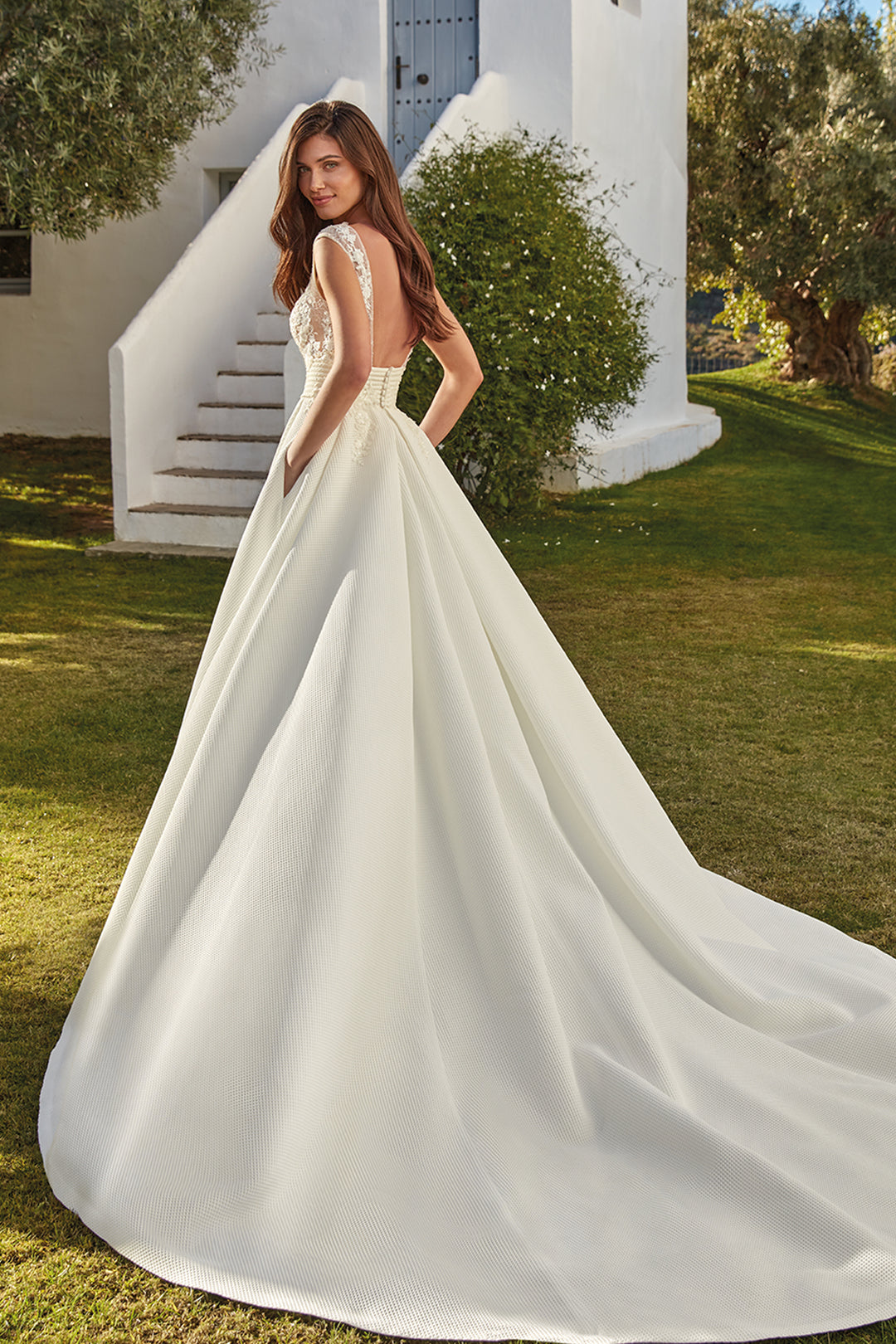 Pique Long Dress with Lace and Embroidery