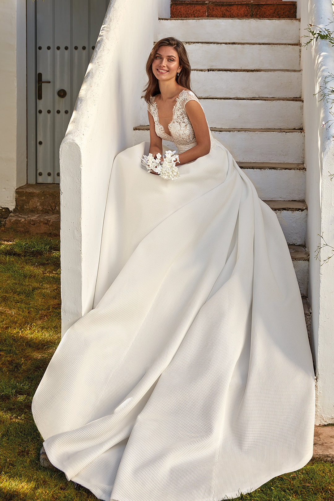 Pique Long Dress with Lace and Embroidery