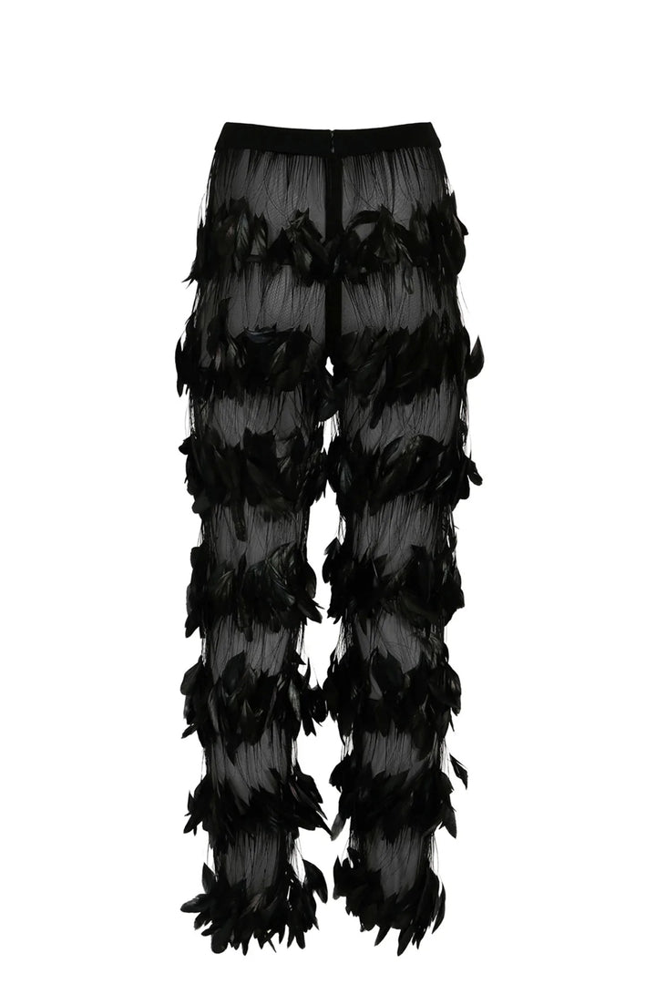 Snakeskin Blazer with Tulle Feathered pants