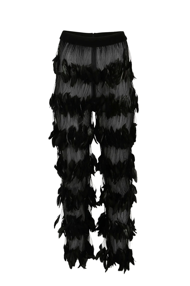 Snakeskin Blazer with Tulle Feathered pants