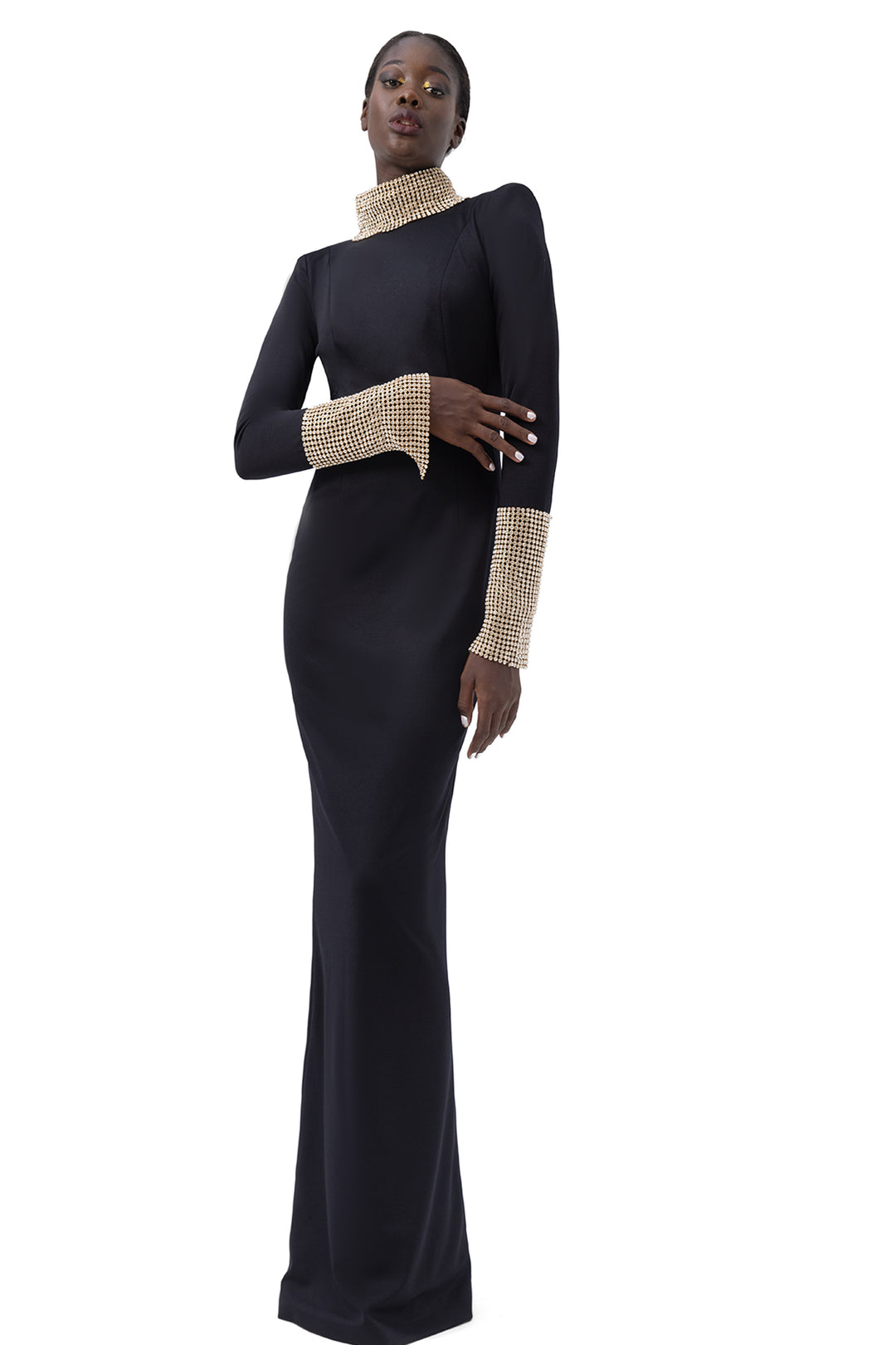 Jersey Long Sleeves Dress with Crystal Chainmail