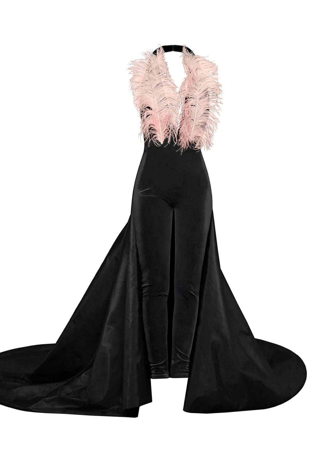 Velvet Pants with Feathered Top