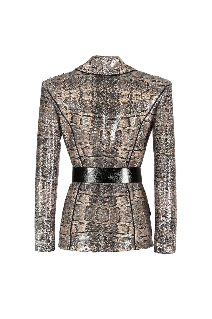 Snakeskin Blazer with Tulle Feathered pants