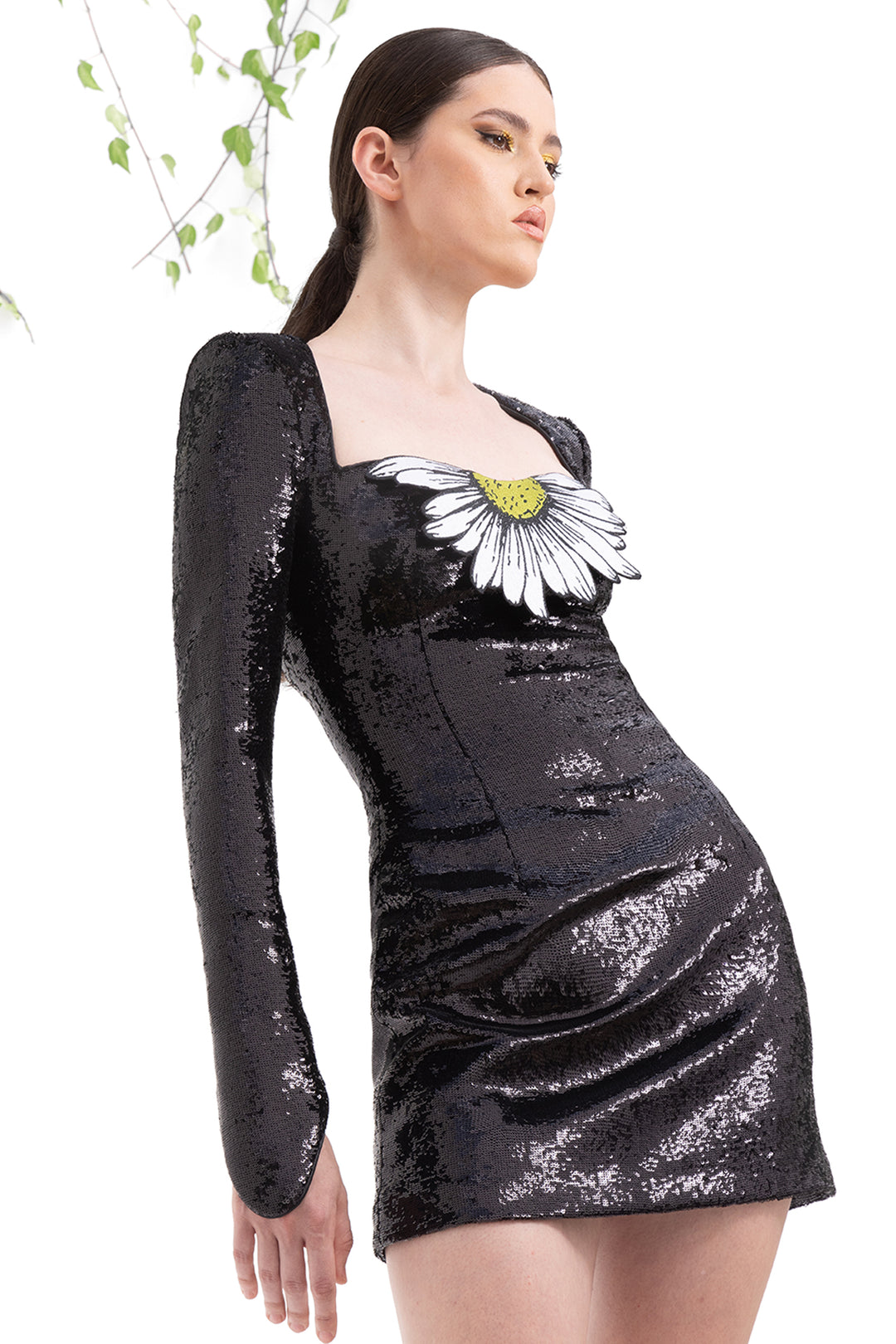 Sequinned Long Sleeved Short Dress