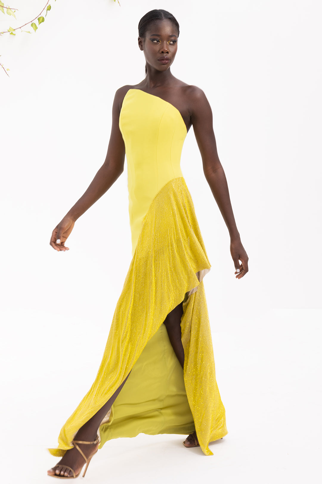 Crepe Strapless Fitted Dress with Rhinestone Chainmail