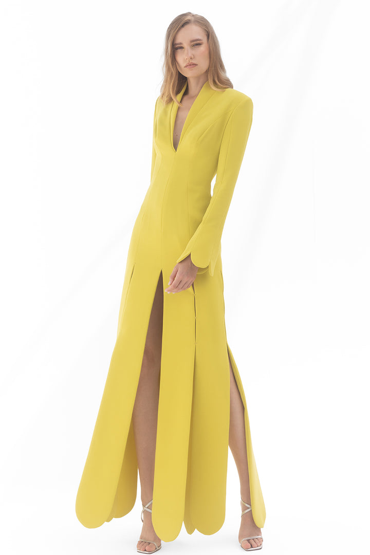 Crepe Long-Sleeved Structured Coat Dress