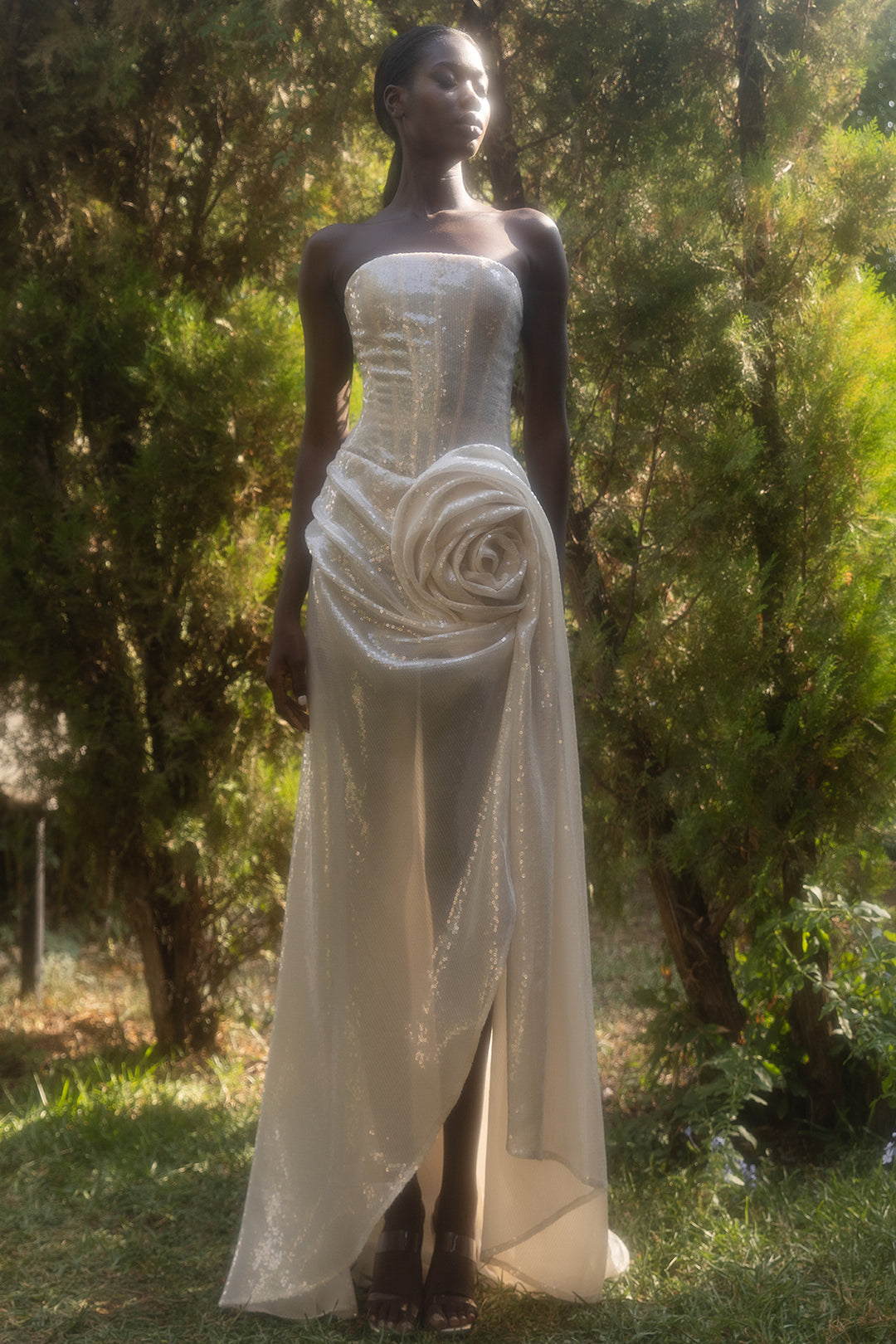 Sequinned Strapless Draped Corset Dress