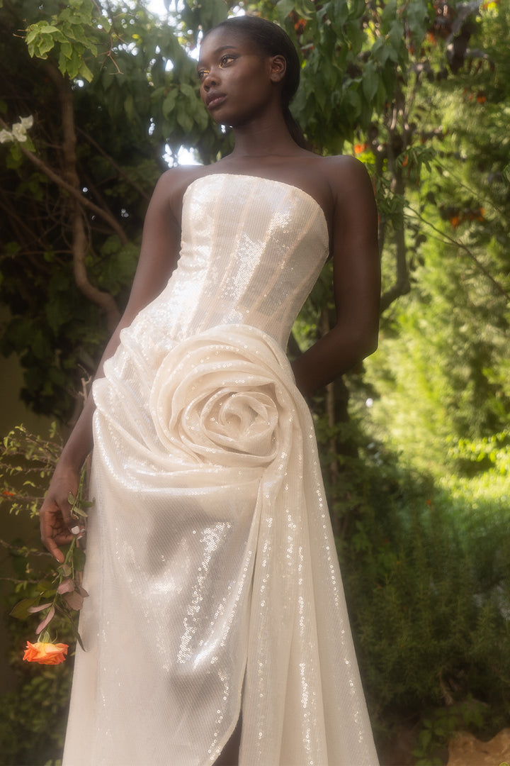 Sequinned Strapless Draped Corset Dress