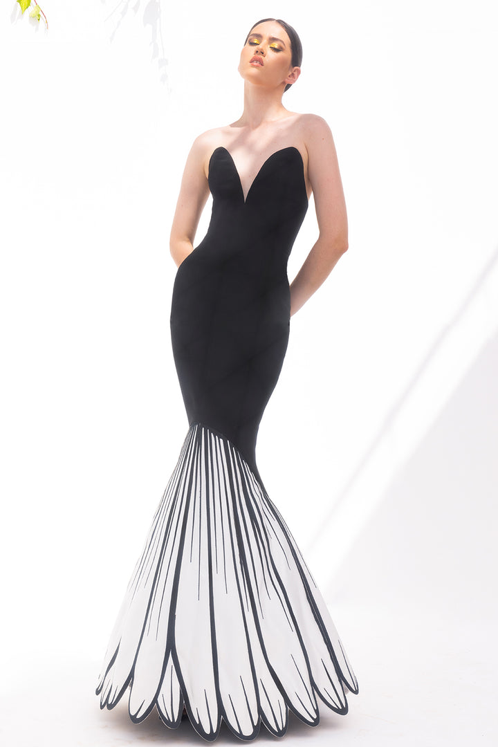 Crepe Strapless Mermaid Dress with Daisy Petals