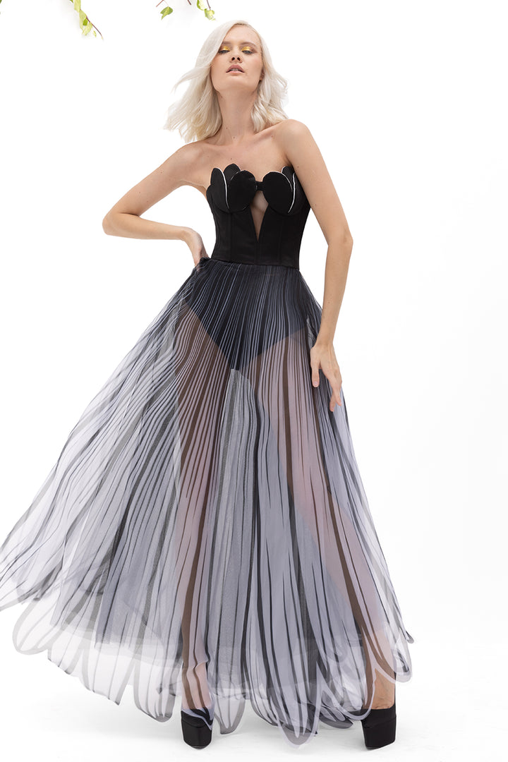Satin with Strapless A-line Dress