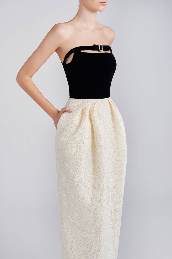 Lace Over Taffeta Cocoon Dress