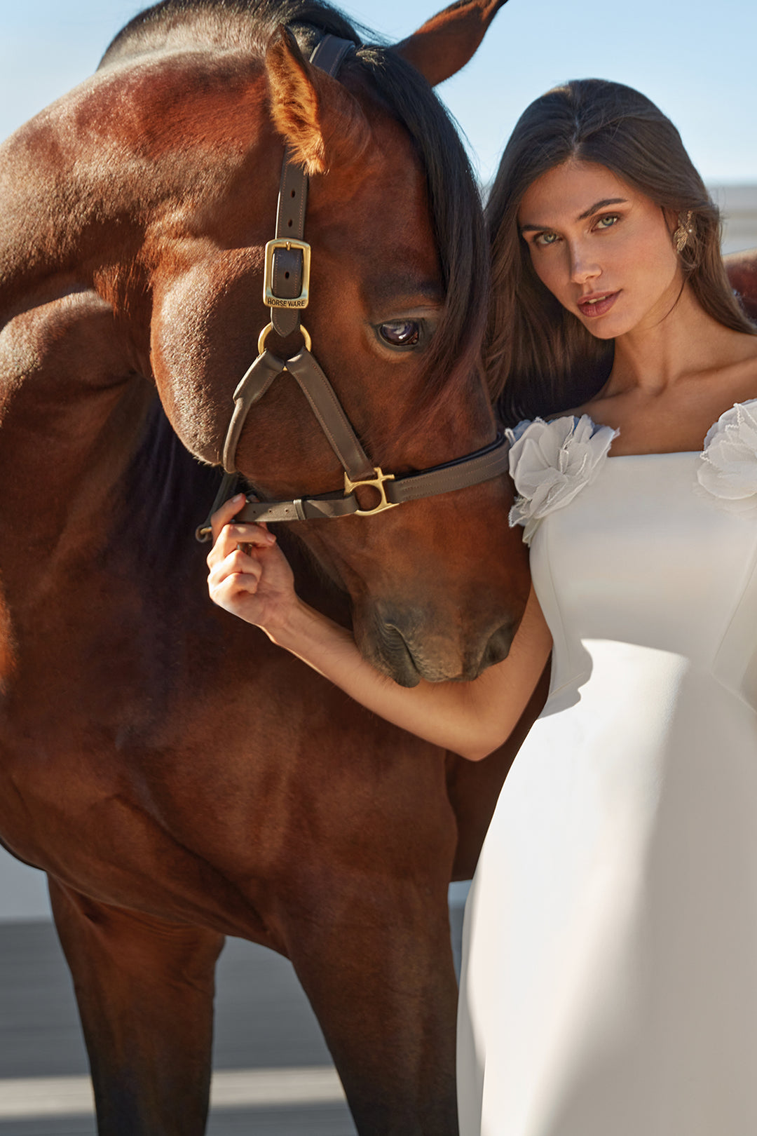 A-line Long Dress with Crepe Bodice and 3D Flowers