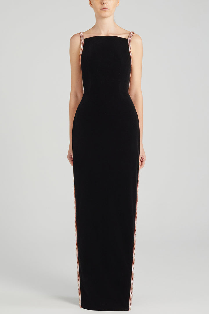 Column Dress with Velvet Square Neckline