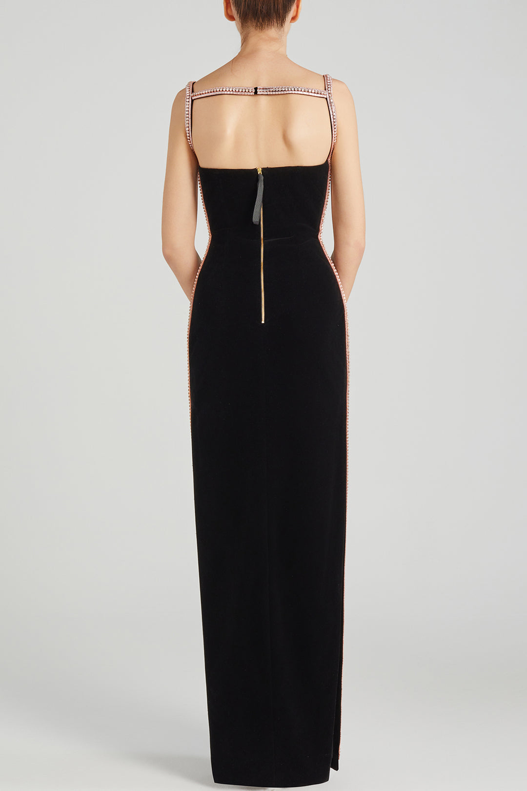 Column Dress with Velvet Square Neckline