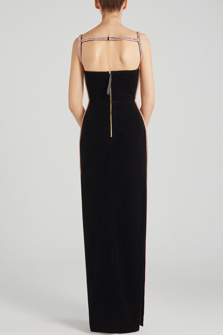 Column Dress with Velvet Square Neckline