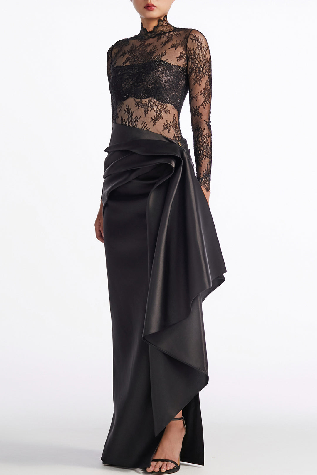Lace Illusion with High-Collar Long Dress