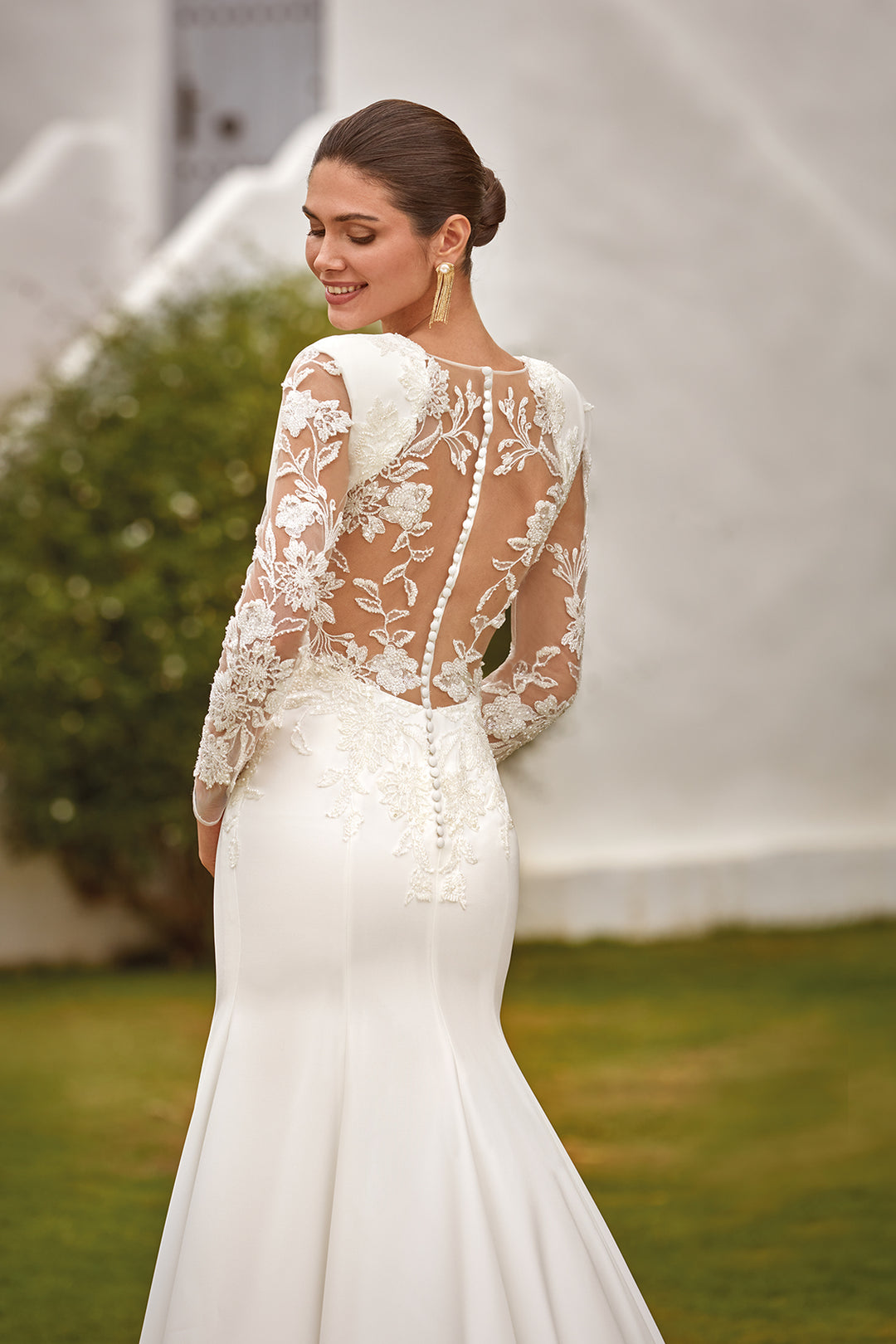 Mermaid Long Dress with Beaded Empire and Sheer Back