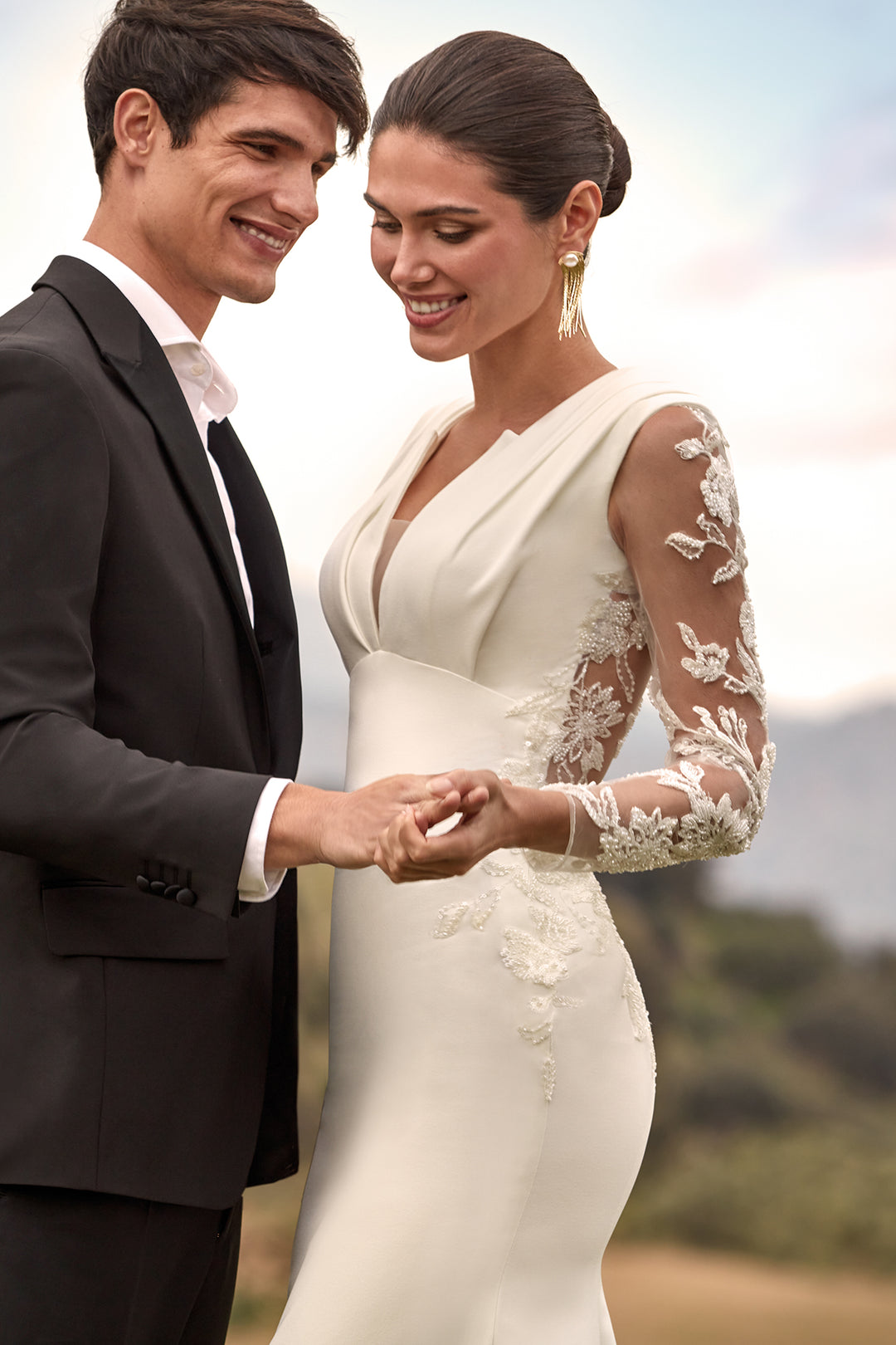 Mermaid Long Dress with Beaded Empire and Sheer Back