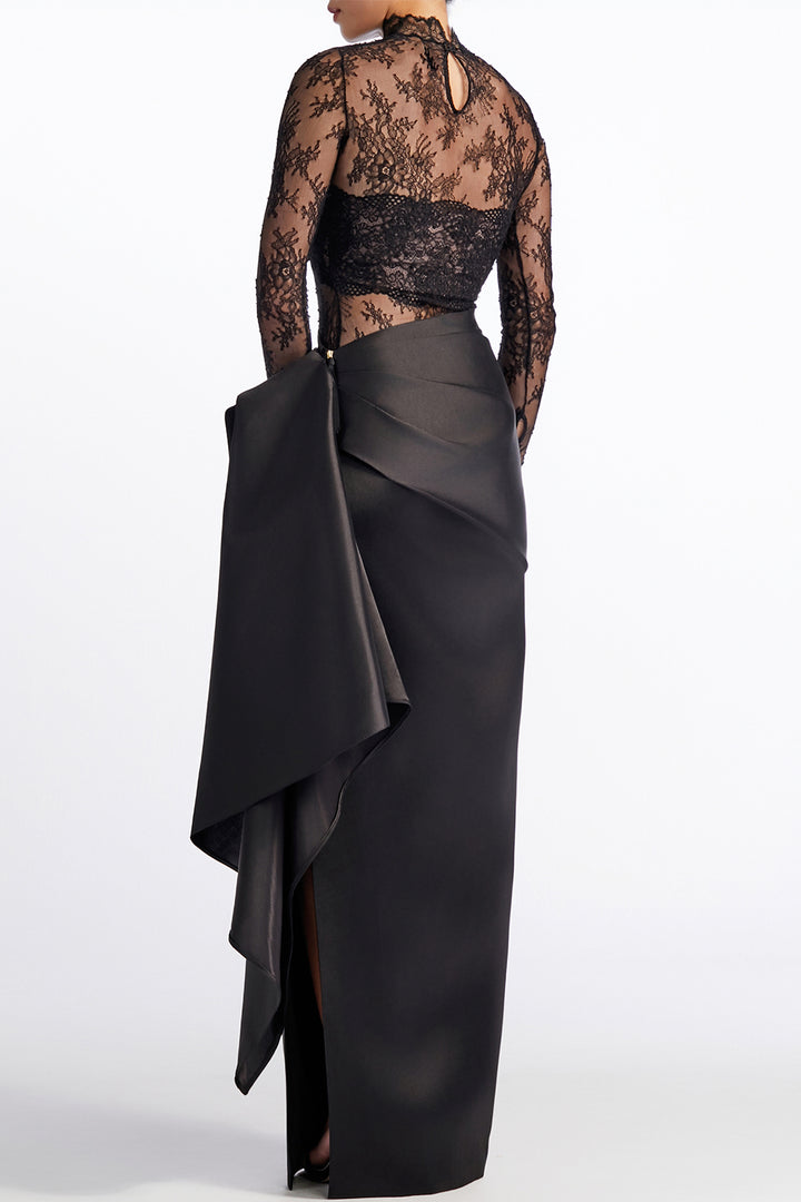 Lace Illusion with High-Collar Long Dress