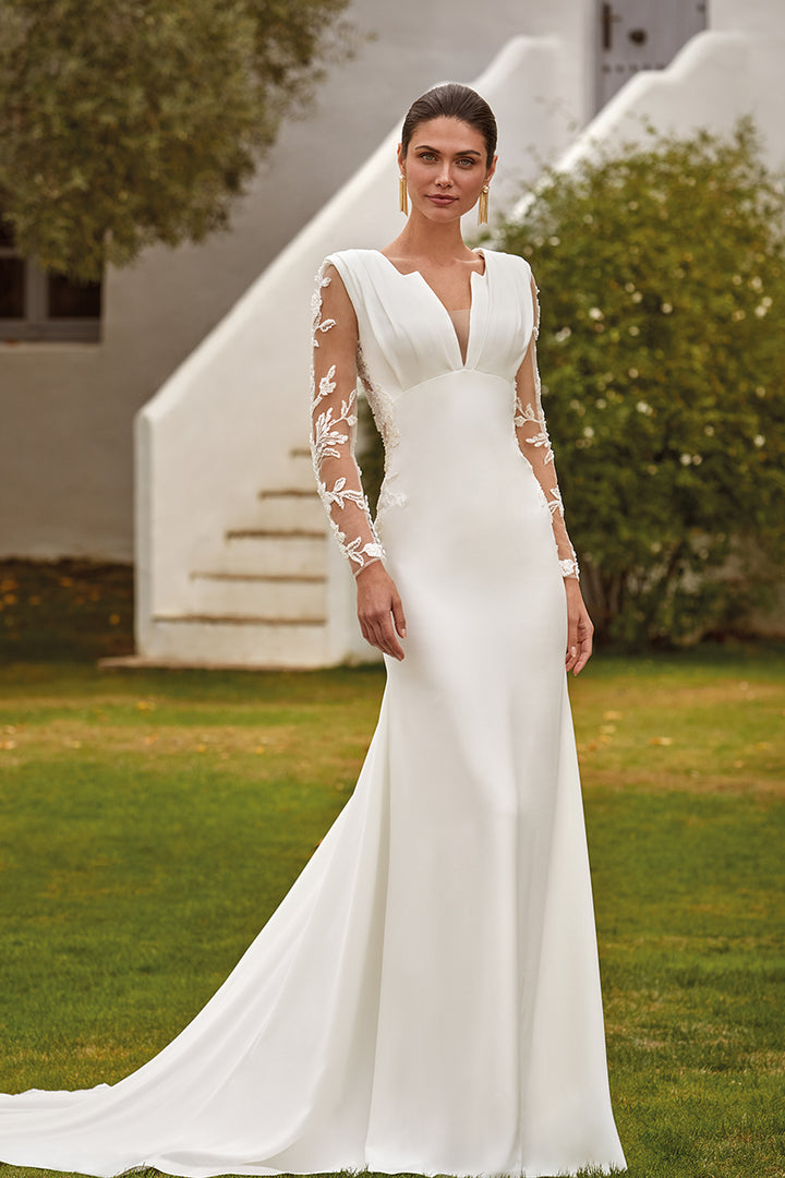 Mermaid Long Dress with Beaded Empire and Sheer Back