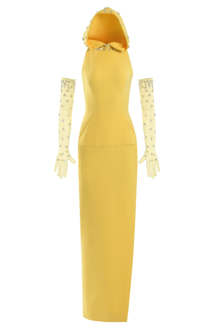 Sleeveless Hoodie Crepe Dress